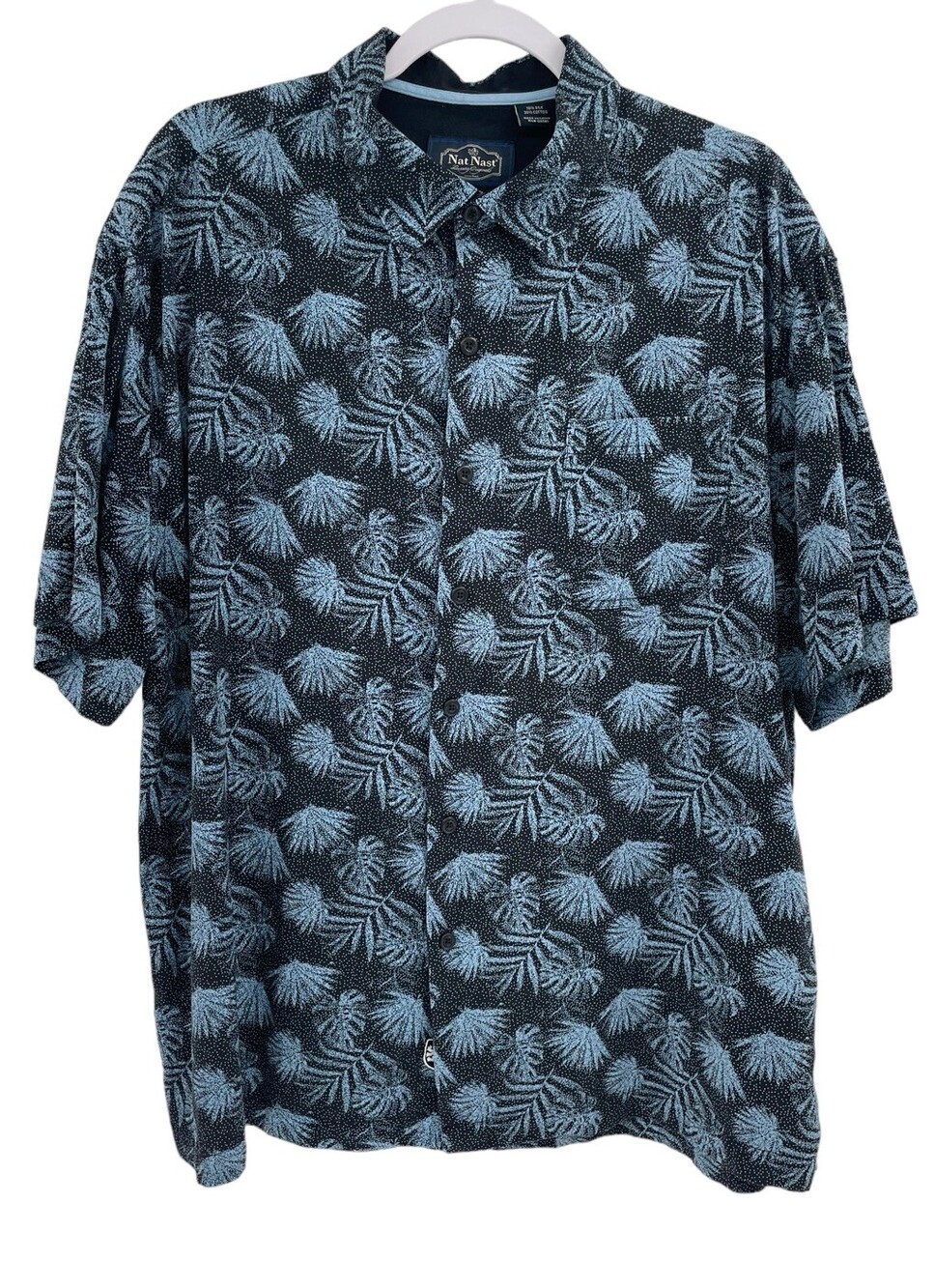 Nat Nast Mens Silk Blend Hawaiian Shirt Leaves Short Sleeve Pocket size XL